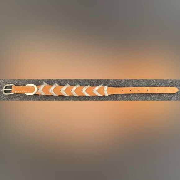 Showman Couture Argentina Cow leather 1" dog collar with hair on cowhide lacing - Picture 2 of 2